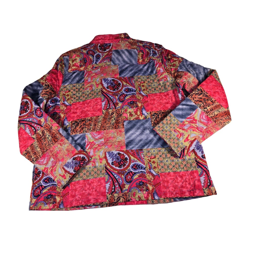 Cottagecore Quilted Patchwork Paisley Button Front Jckt Pink Purple Bohemian Sm.